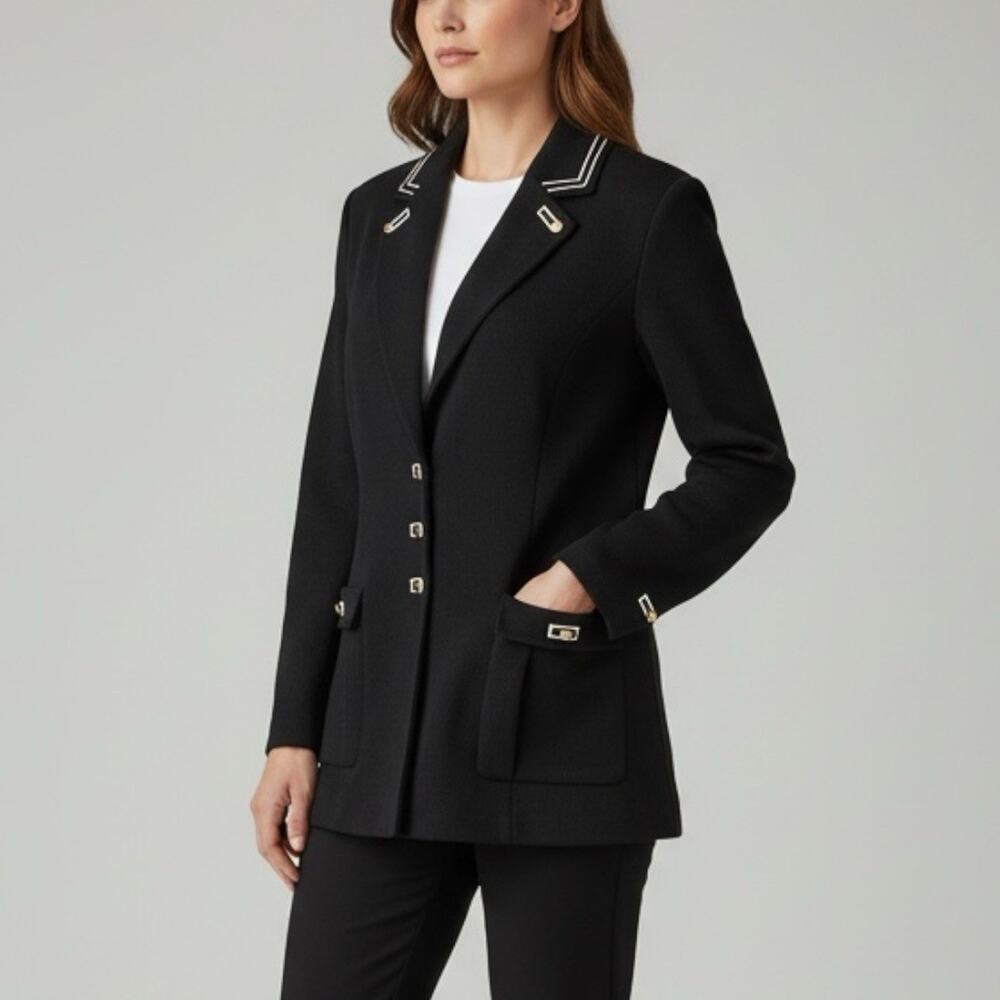 Vintage St John Evening Size M (8) Black Knit Blazer Jacket USA